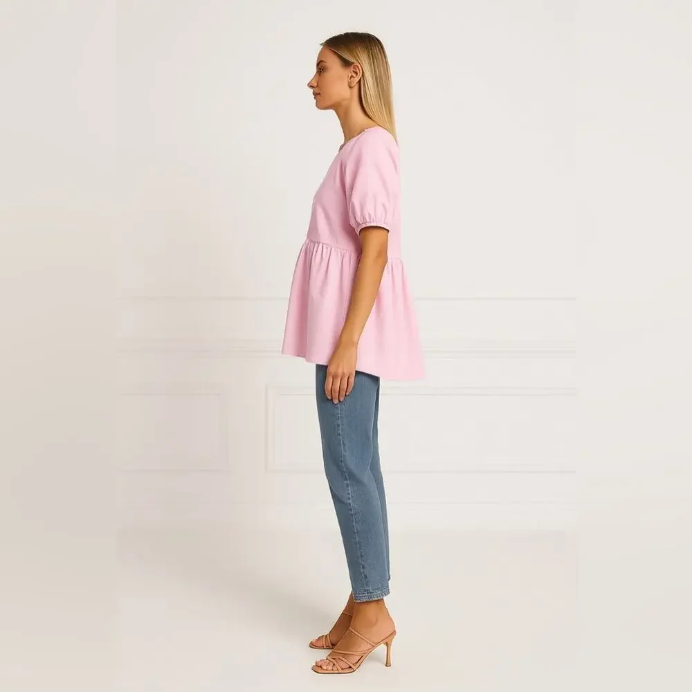 HILL HOUSE The Francesca Top Ballerina Pink High Low Short Sleeve Tunic Sm NEW - Picture 3 of 6